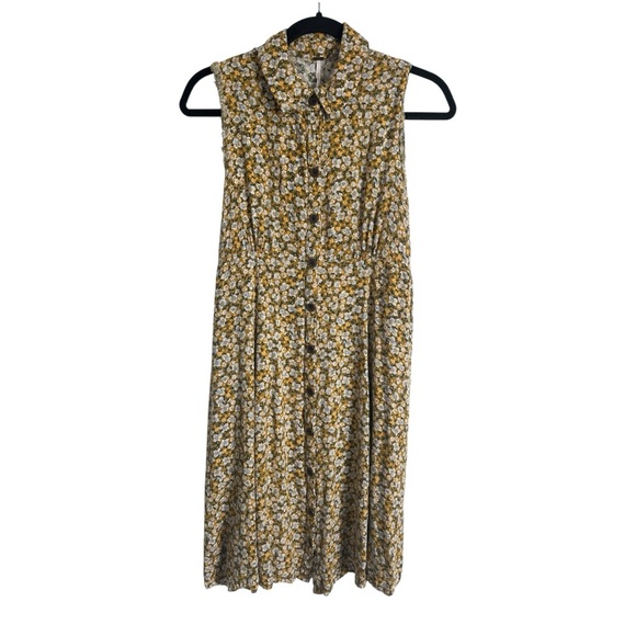 Free People Mustard Yellow Floral Button Down Sleeveless Dress - Picture 2 of 5